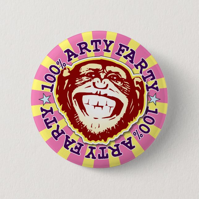 Arty Farty 100% Lustigt monkey Badge med Funky Knapp (Framsida)