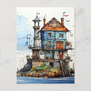 Arty Little Seaside Shack Art Vykort