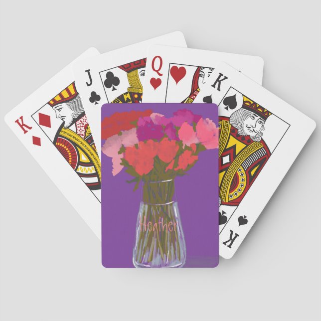 Arty Lycklig färgblommor i Vas +eget namn Casinokort (Baksidan)