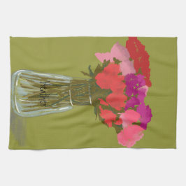 Arty Lycklig färgblommor i Vas +eget namn Kökshandduk