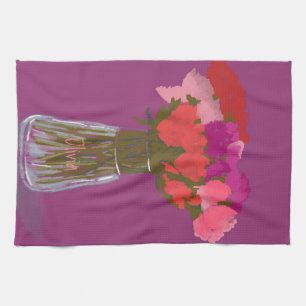 Arty Lycklig färgblommor i Vas +eget namn Kökshandduk