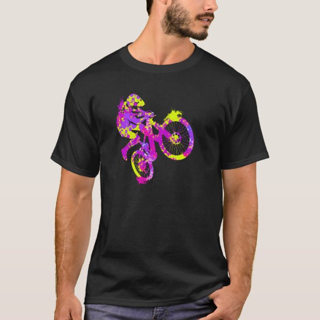 Arty Mountain Biking Downhill Bike Cyclist T Shirt (Framsida)