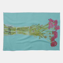 Arty Ranunculus Colorful Flower +Anpassat namn Kökshandduk