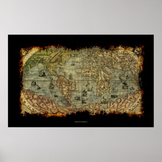 Arty Vintage Gamla världskartan Poster (Framsidan)