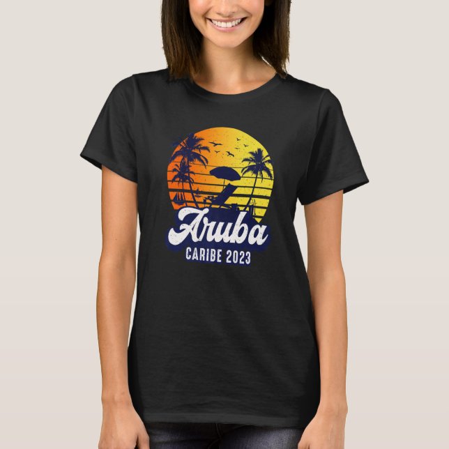 Aruba 2023 Caribe Sunset Beach Retro Premium T Shirt (Framsida)