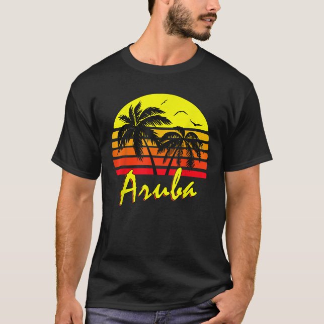 Aruba 80-talets tropiska sommarstrand Handflatan T Shirt (Framsida)