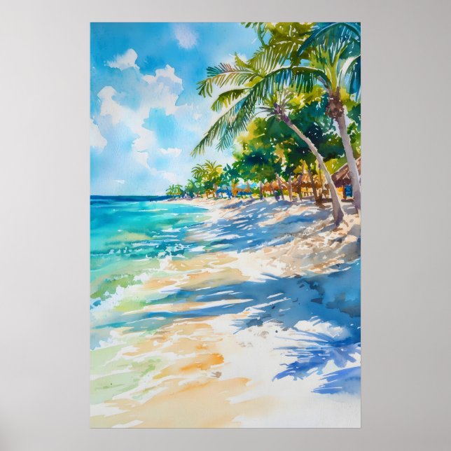 Aruba Akvarell Affisch Akvarell Vintage Resa (Framsidan)
