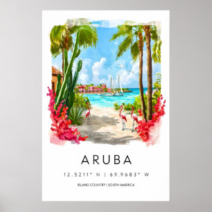 Aruba akvarellaffisch Aruba Resa Print Aruba Poster