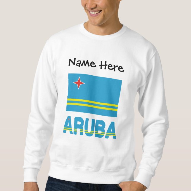 Aruba Arubansk flagga Svart Personalisering  Lång Ärmad Tröja (Framsida)