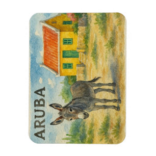 Aruba åsna med gul Cunucu hus akvarell Magnet