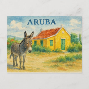 Aruba åsna och Cunucu hus akvarell Helg Vykort