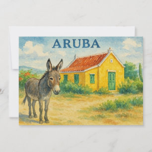 Aruba åsna och Cunucu hus akvarell Tack Kort