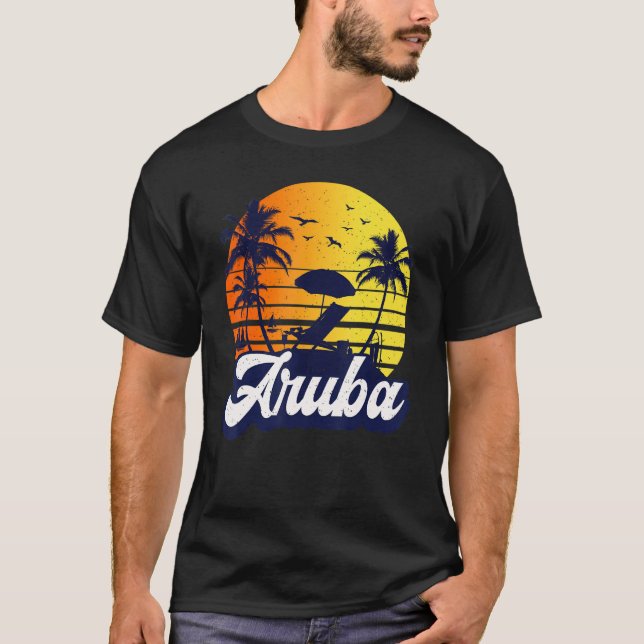 Aruba Caribe Sunset Beach Retro T Shirt (Framsida)