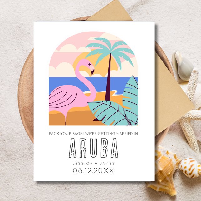 Aruba Destination Beach Bröllop Spara Datum Meddelande Vykort (Aruba Destination Beach Wedding Save the Date Announcement Postcard)