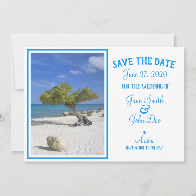 Aruba Destination Wedding Blue Divi Träd Spara Datumet (Framsida)