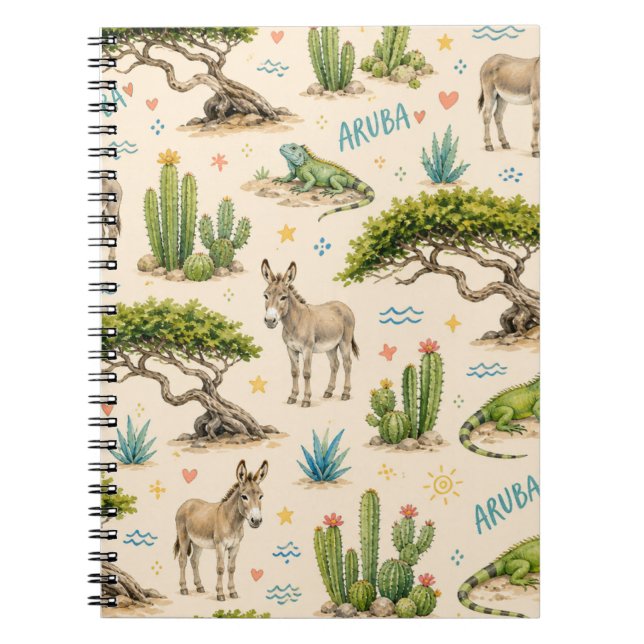 Aruba divi träd, åsna, leguan, kaktus anteckningsbok (Framsidan)