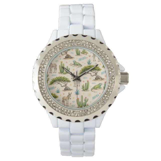 Aruba divi träd, åsna, leguan, kaktus armbandsur (Framsida)