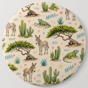 Aruba divi träd, åsna, leguan, kaktus knapp
