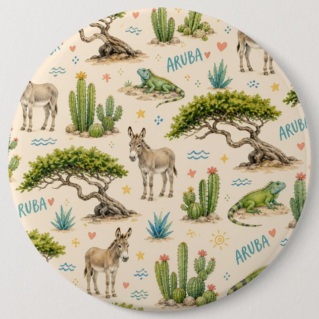 Aruba divi träd, åsna, leguan, kaktus knapp (Framsida)