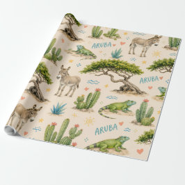 Aruba divi träd, åsna, leguan, kaktus presentpapper