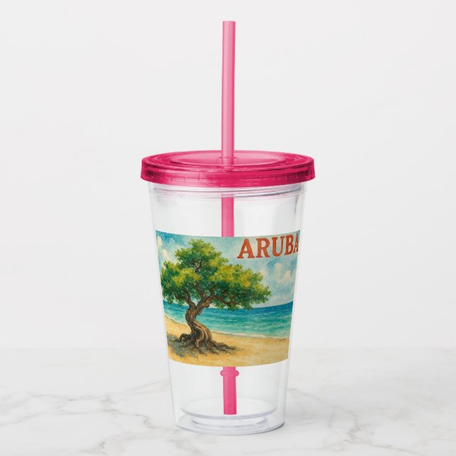 Aruba Divi Träd Eagle Beach akvarell Take Away Mugg (Framsida)