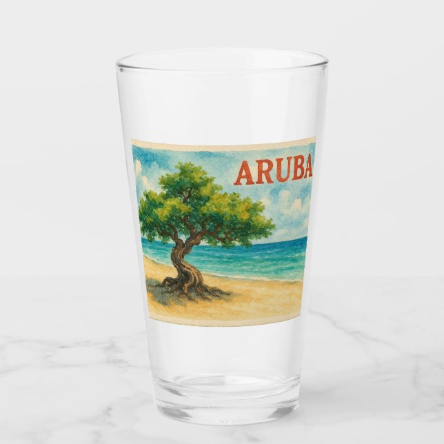 Aruba Divi Tree Eagle Beach akvarell Glaskopp (Framsida)