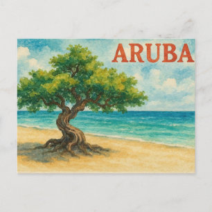 Aruba Divi Tree Eagle Beach akvarell Helg Vykort