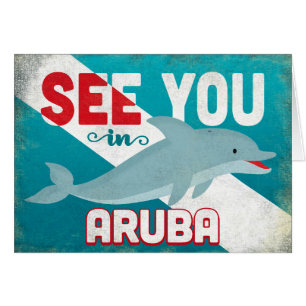 Aruba Dolphin - Retro Vintage resor Hälsningskort