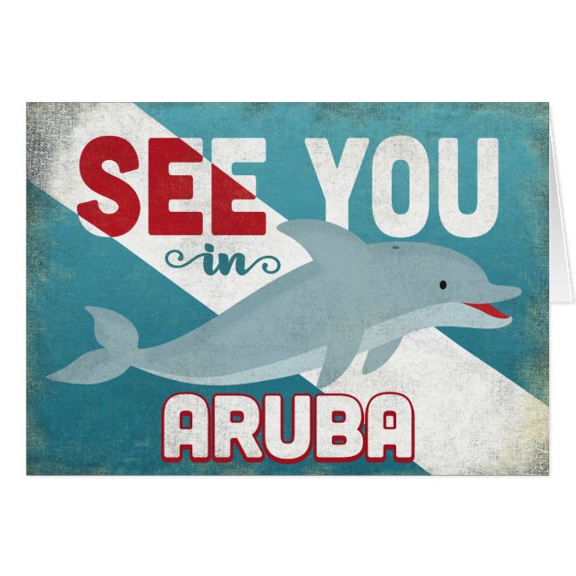 Aruba Dolphin - Retro Vintage resor Hälsningskort (Framsidan Horizontal)