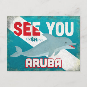 Aruba Dolphin - Retro Vintage resor Vykort
