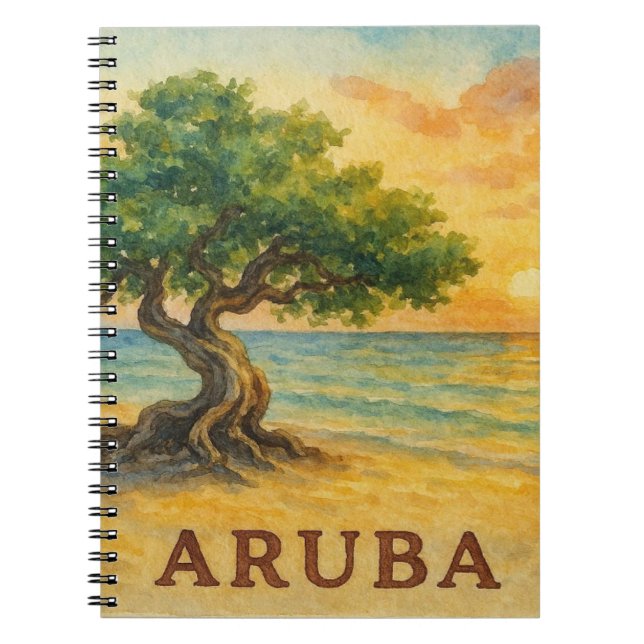 Aruba Eagle Beach Divi Träd Gyllene Timmen Anteckningsbok (Framsidan)