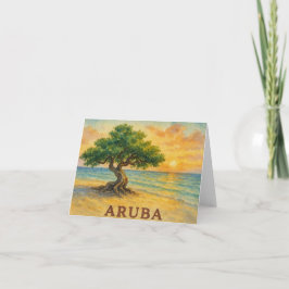 Aruba Eagle Beach Divi Träd Gyllene Timmen Anteckningskort