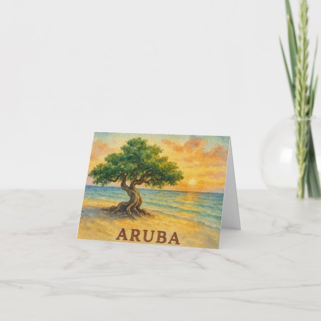 Aruba Eagle Beach Divi Träd Gyllene Timmen Anteckningskort (Framsida)