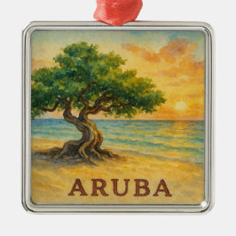 Aruba Eagle Beach Divi Träd Gyllene Timmen Julgransprydnad Metall