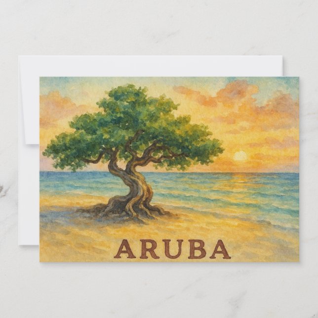Aruba Eagle Beach Divi Träd Gyllene Timmen Tack Kort (Framsida)