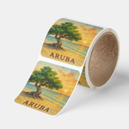 Aruba Eagle Beach Divi Tree Golden Hour Fyrkantigt Klistermärke