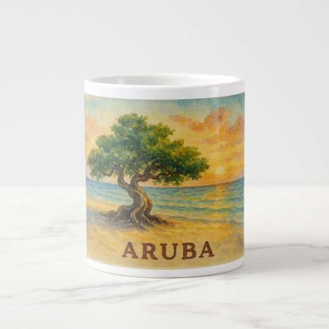 Aruba Eagle Beach Divi Tree Gyllene Timmen Jumbo Mugg (Framsidan)