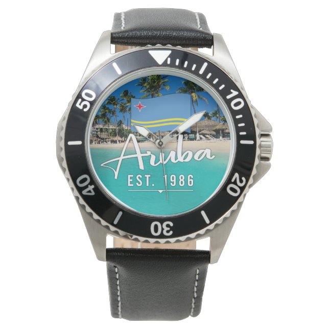 "Aruba Est. 1986" Strand med flagga Armbandsur (Framsida)