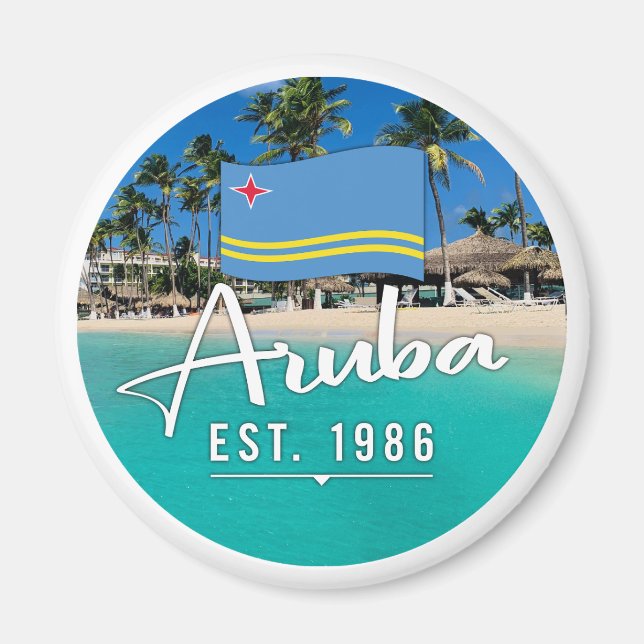 "Aruba Est. 1986-tumsfack med Flagga Magnet (Framsidan)