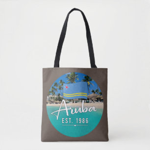 "Aruba Est. 1986-tumsfack med Flagga Tygkasse