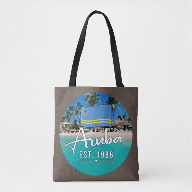 "Aruba Est. 1986-tumsfack med Flagga Tygkasse (Framsida)