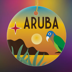 Aruba färgrik karibisk illustration julgransprydnad keramik