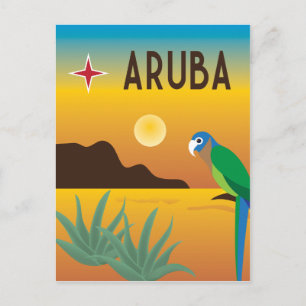 Aruba färgrik karibisk illustration vykort