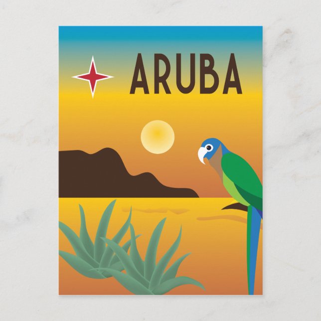Aruba färgrik karibisk illustration vykort (Framsida)