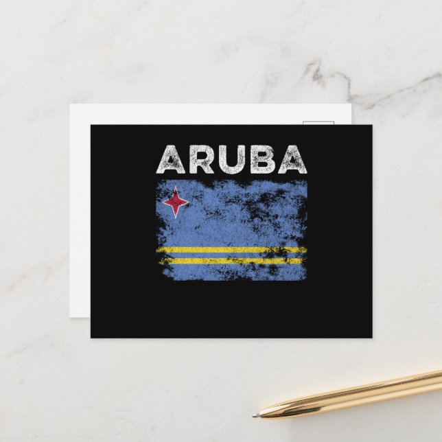Aruba Flagga Distress - Aruban Flagga Vykort (Fram/Back In Situ)