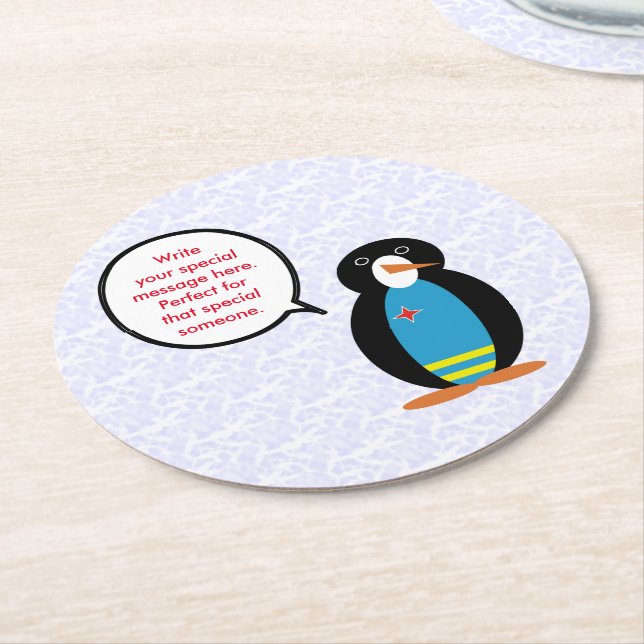 Aruba Flagga Helgdag Penguin Talking Underlägg Papper Rund (Vinklad)