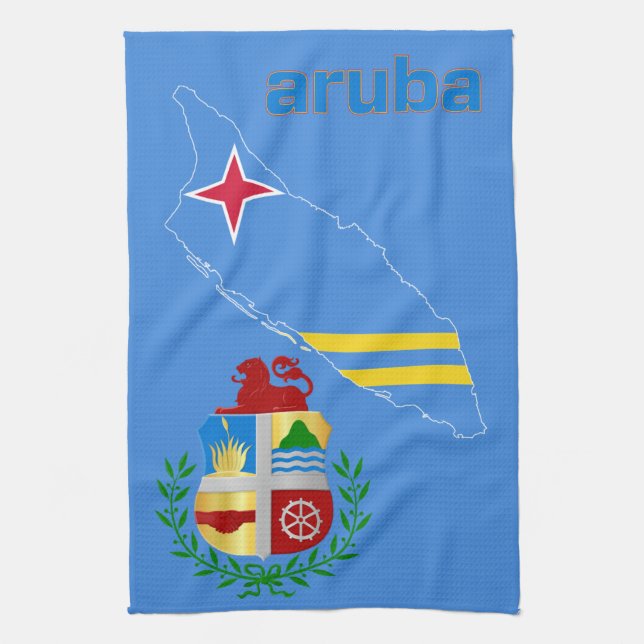 Aruba Flagga Karta & Emblem Kökshandduk (Vertikal)