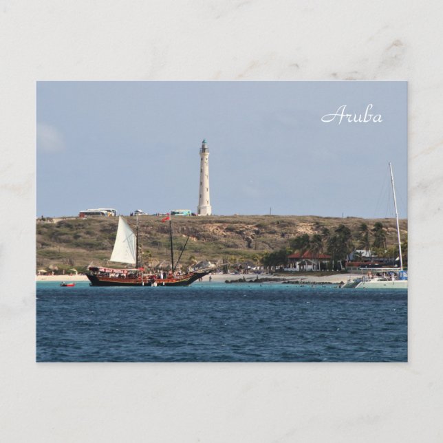 Aruba, fyr, segelbåt, fotografering vykort (Framsida)