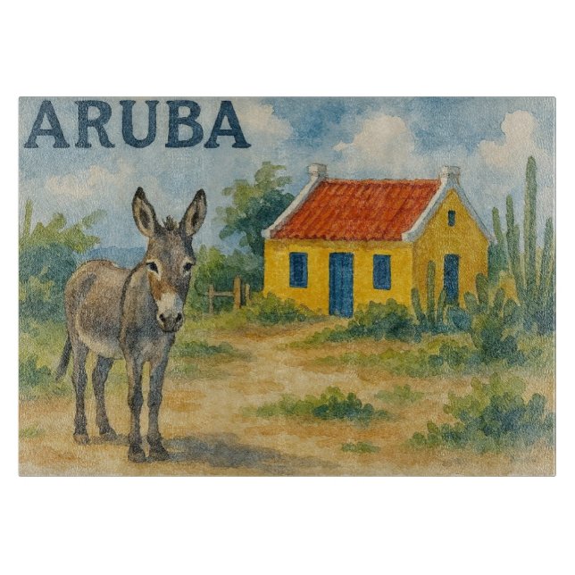 Aruba Gul Cunucu-hus med åsna akvarell (Framsidan)