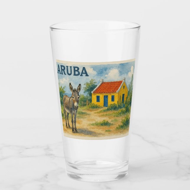 Aruba Gul Cunucu-hus med åsna akvarell Glaskopp (Framsida)